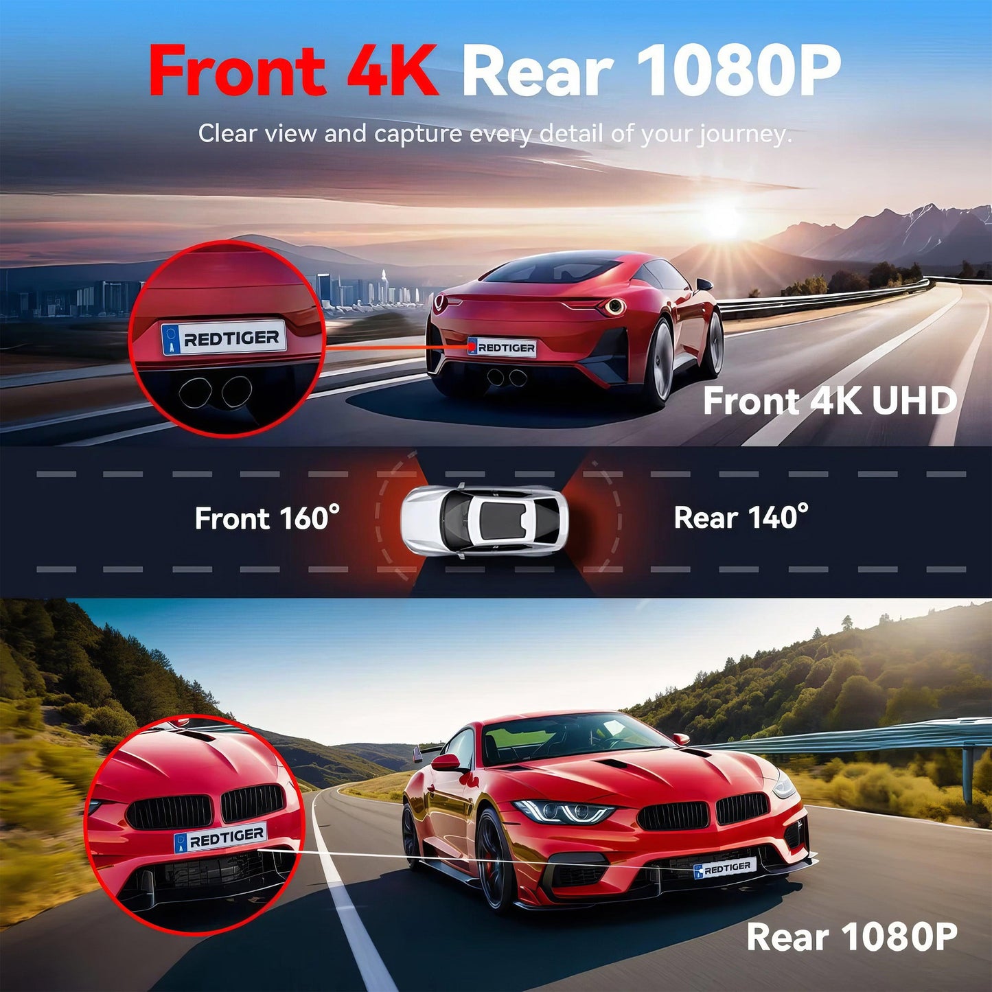 OptiTrack™ | Redtiger A4 4K Front + Rear Dash Cam: Dual Lens, Total Protection! - OptiTrack